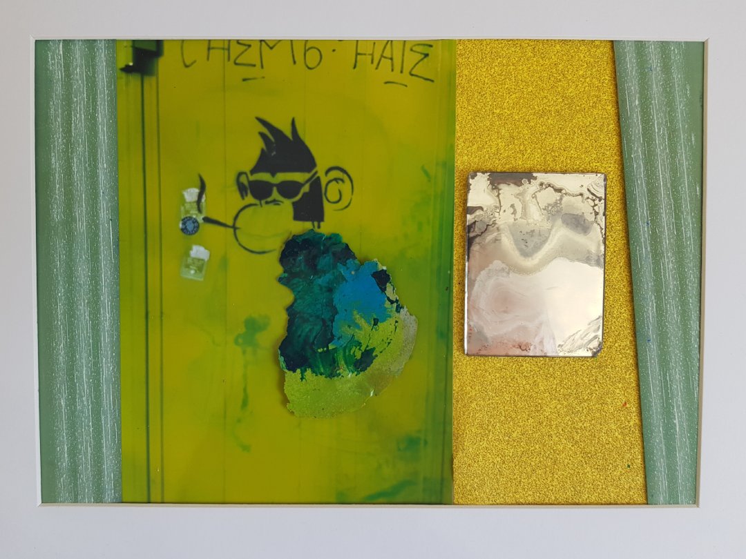AFFENTHEATER, 40 x30cm, Materialcollage